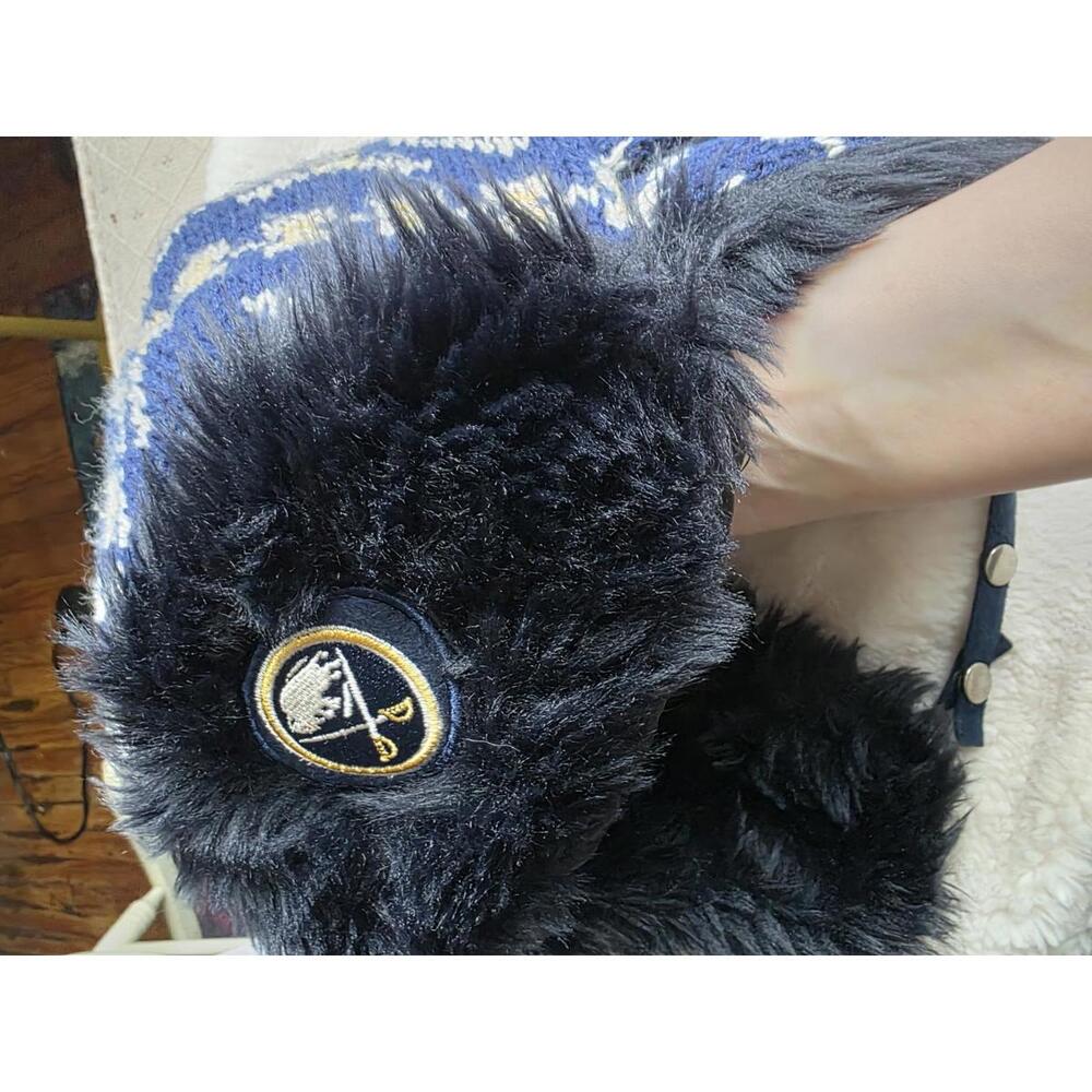 Buffalo Sabers Knit Trapper Hat with Faux Fur Lining